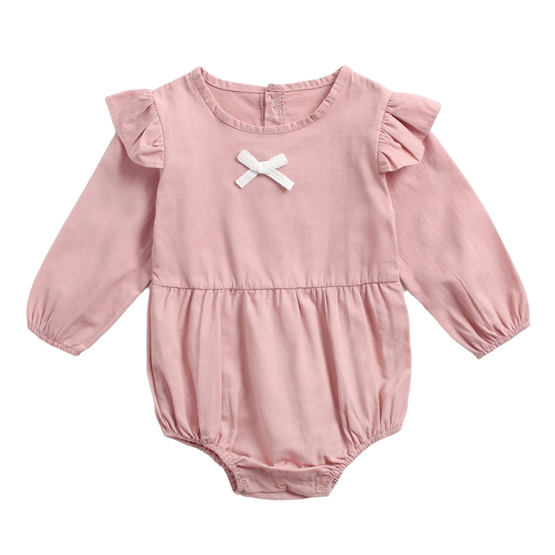 Baby Kid Girls Solid Color Bow Rompers Wholesale 22071162