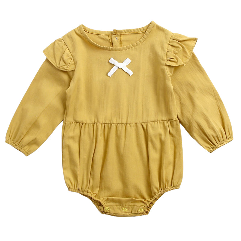 Baby Kid Girls Solid Color Bow Rompers Wholesale 22071162