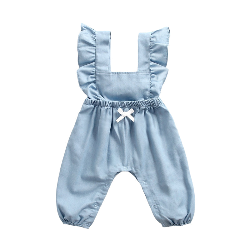 Baby Kid Girls Solid Color Bow Jumpsuits Wholesale 22071167