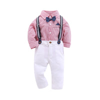 Load image into Gallery viewer, 3 Pieces Set Baby Kid Boys Birthday Party Solid Color Bow Shirts And Striped Vests Waistcoats And Pants Wholesale 22071172
