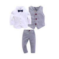 Load image into Gallery viewer, 3 Pieces Set Baby Kid Boys Birthday Party Solid Color Bow Shirts And Striped Vests Waistcoats And Pants Wholesale 22071172

