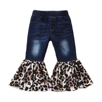 Load image into Gallery viewer, Kid Girls Solid Color Leopard print Ripped Pants Jeans Wholesale 22071180

