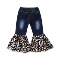 Load image into Gallery viewer, Kid Girls Solid Color Leopard print Ripped Pants Jeans Wholesale 22071180

