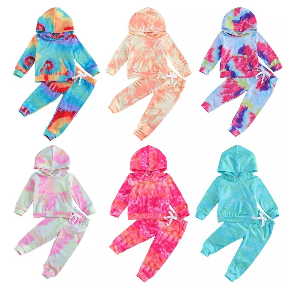 2 Pieces Set Baby Kid Unisex Tie Dye Print Hoodies&Swearshirts And Pants Wholesale 220713135