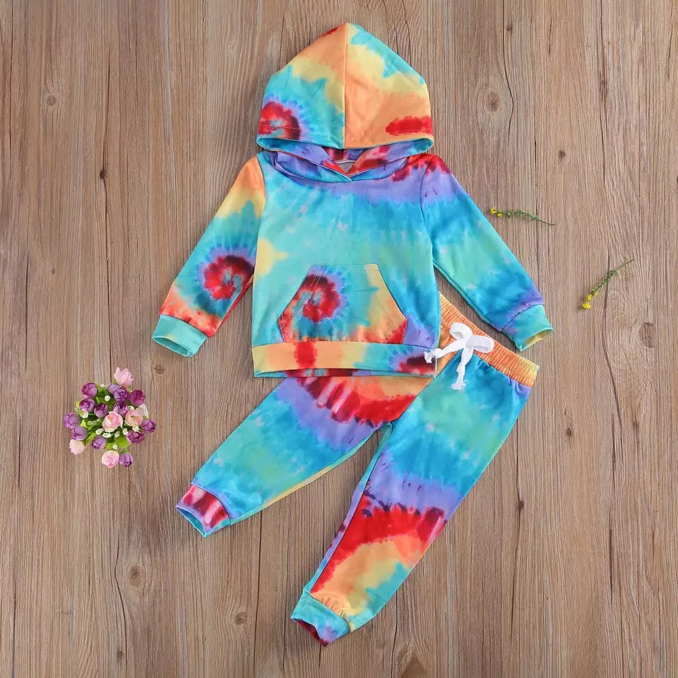 2 Pieces Set Baby Kid Unisex Tie Dye Print Hoodies&Swearshirts And Pants Wholesale 220713135