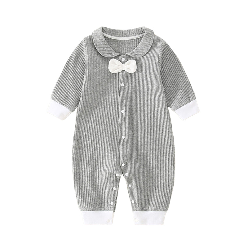 Baby Unisex Color-blocking Bow Muslin&Ribbed Jumpsuits Wholesale 220713173