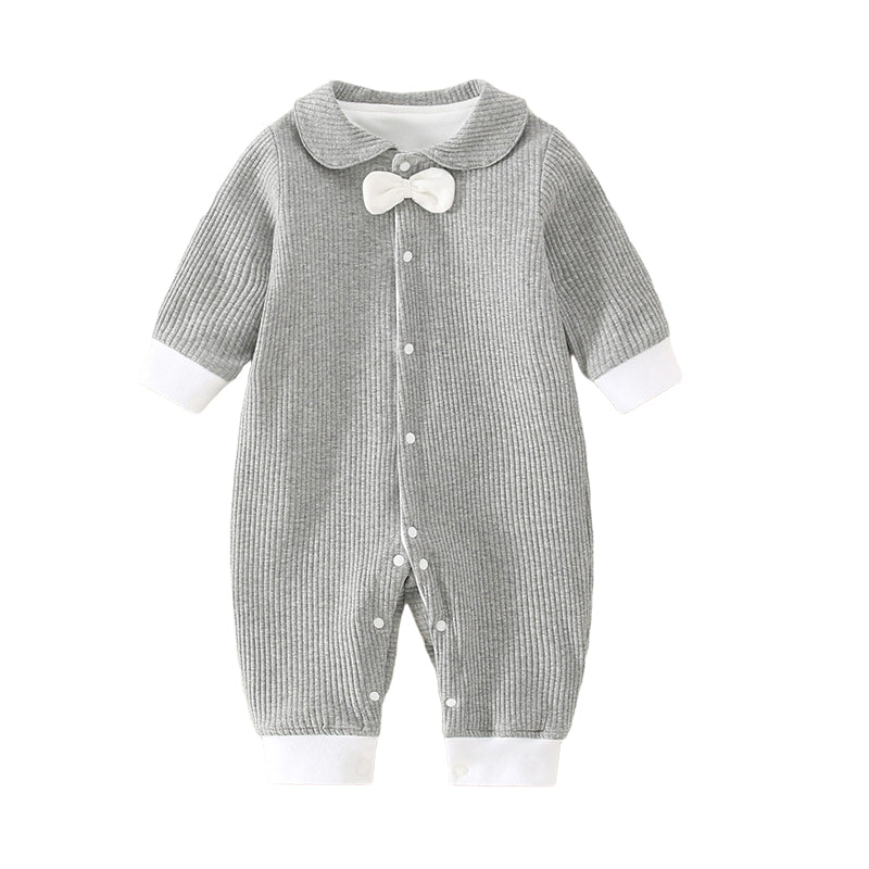 Baby Unisex Color-blocking Bow Muslin&Ribbed Jumpsuits Wholesale 220713173