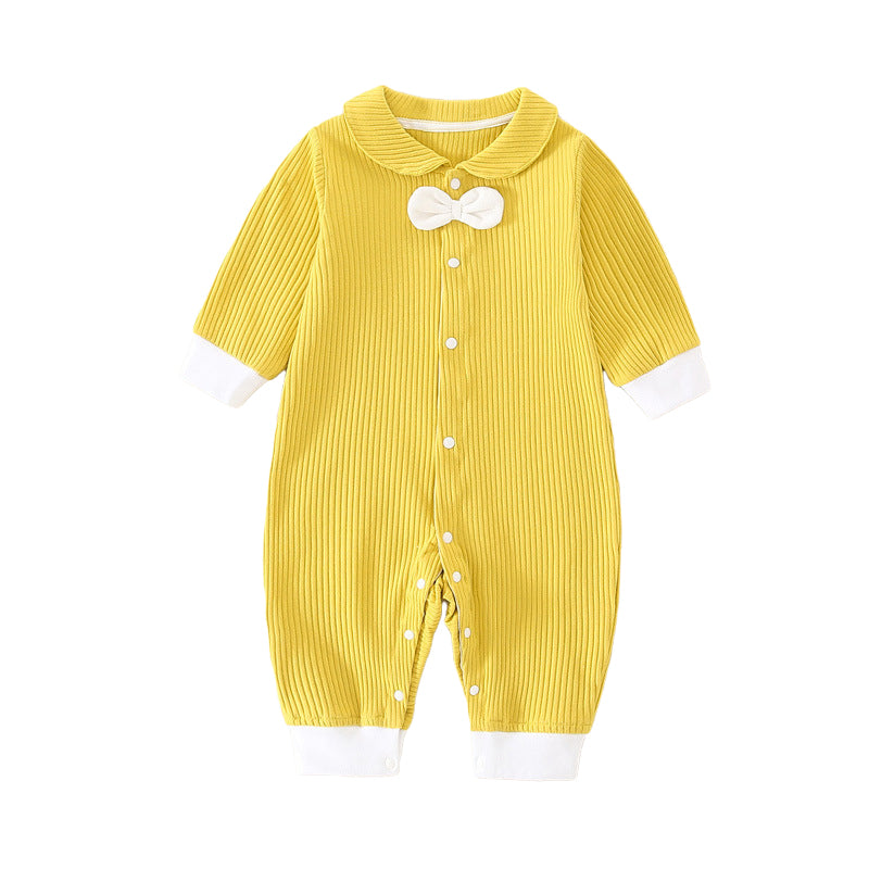 Baby Unisex Color-blocking Bow Muslin&Ribbed Jumpsuits Wholesale 220713173