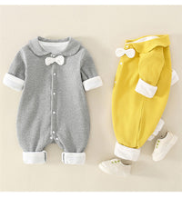 Load image into Gallery viewer, Baby Unisex Color-blocking Bow Muslin&amp;Ribbed Jumpsuits Wholesale 220713173
