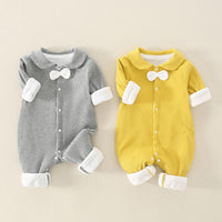 Load image into Gallery viewer, Baby Unisex Color-blocking Bow Muslin&amp;Ribbed Jumpsuits Wholesale 220713173
