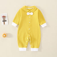 Load image into Gallery viewer, Baby Unisex Color-blocking Bow Muslin&amp;Ribbed Jumpsuits Wholesale 220713173
