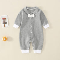 Load image into Gallery viewer, Baby Unisex Color-blocking Bow Muslin&amp;Ribbed Jumpsuits Wholesale 220713173
