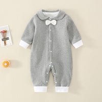 Load image into Gallery viewer, Baby Unisex Color-blocking Bow Muslin&amp;Ribbed Jumpsuits Wholesale 220713173
