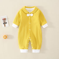 Load image into Gallery viewer, Baby Unisex Color-blocking Bow Muslin&amp;Ribbed Jumpsuits Wholesale 220713173
