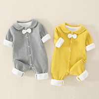 Load image into Gallery viewer, Baby Unisex Color-blocking Bow Muslin&amp;Ribbed Jumpsuits Wholesale 220713173
