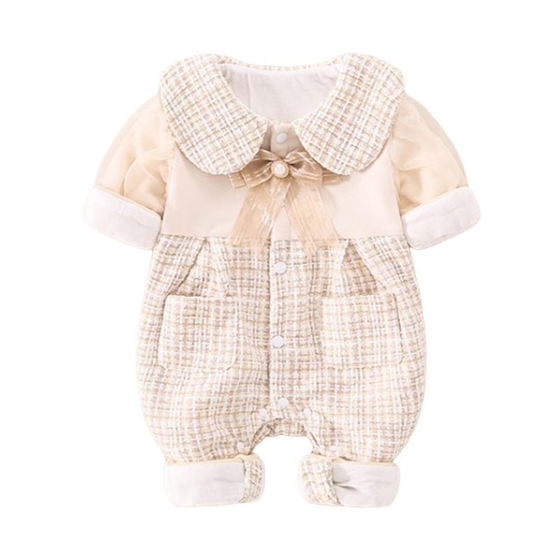 Baby Girls Checked Bow Jumpsuits Wholesale 220713218