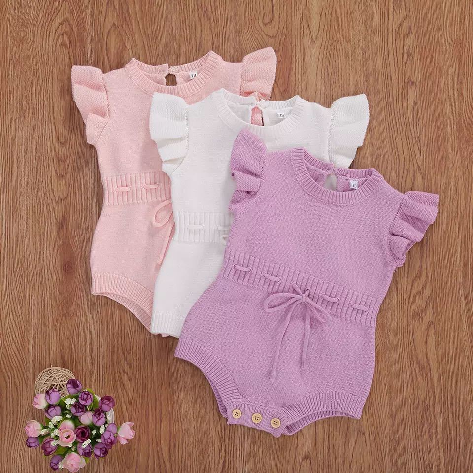 Baby Girls Solid Color Crochet Knitwear Rompers Wholesale 220713251