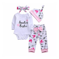 Load image into Gallery viewer, 4 Pieces Set Baby Girls Letters Print Rompers Flower Pants Bow Headwear And Hats Wholesale 220713255
