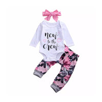 Load image into Gallery viewer, 4 Pieces Set Baby Girls Letters Print Rompers Flower Pants Bow Headwear And Hats Wholesale 220713255
