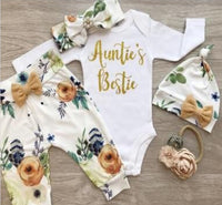Load image into Gallery viewer, 4 Pieces Set Baby Girls Letters Print Rompers Flower Pants Bow Headwear And Hats Wholesale 220713255
