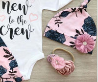 Load image into Gallery viewer, 4 Pieces Set Baby Girls Letters Print Rompers Flower Pants Bow Headwear And Hats Wholesale 220713255
