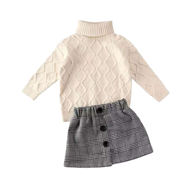 2 Pieces Set Baby Kid Girls Embroidered Sweaters And Checked Skirts Wholesale 220713289