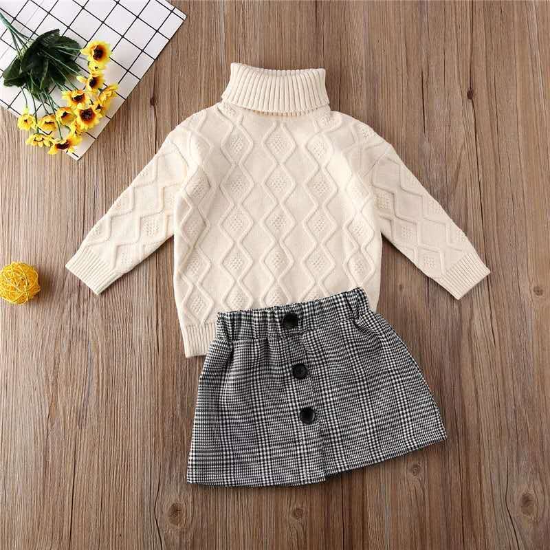 2 Pieces Set Baby Kid Girls Embroidered Sweaters And Checked Skirts Wholesale 220713289