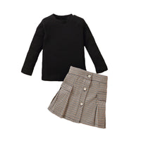 Load image into Gallery viewer, 2 Pieces Set Baby Kid Girls Solid Color Muslin&amp;Ribbed Tops And Checked Skirts Wholesale 220713376
