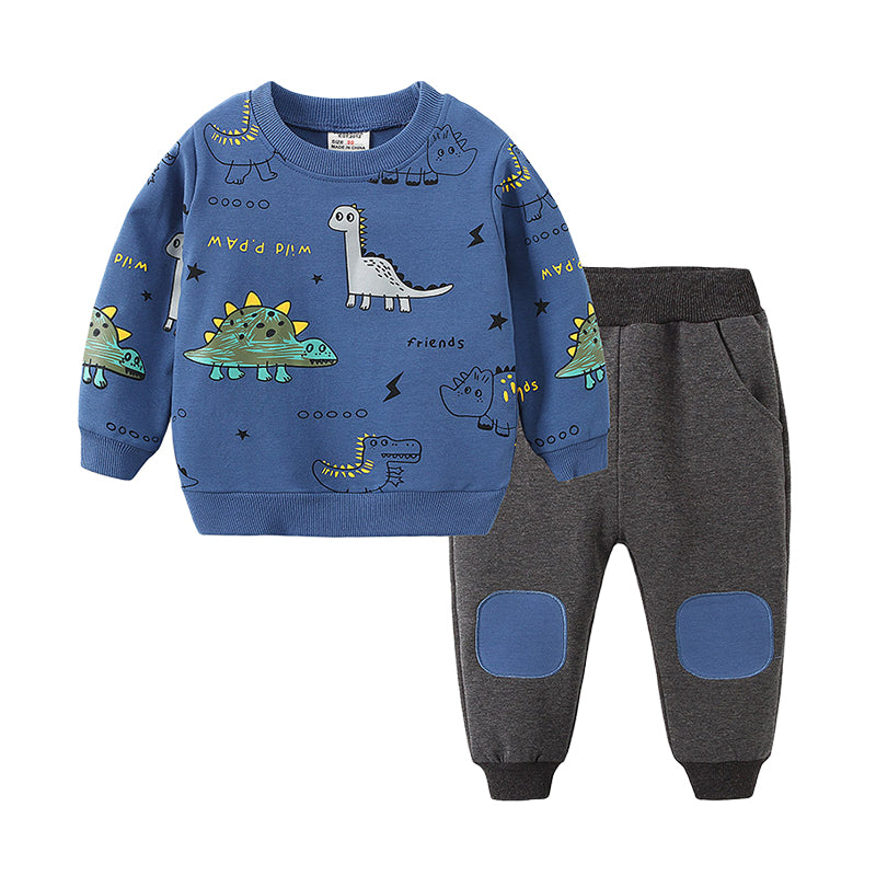 2 Pieces Set Baby Kid Boys Dinosaur Cartoon Print Hoodies Swearshirts And Color-blocking Pants Wholesale 22071338