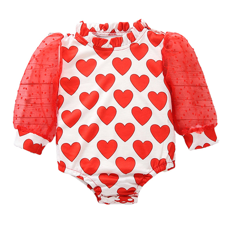 Baby Girls Love heart Print Valentine's Day Rompers Wholesale 220713383