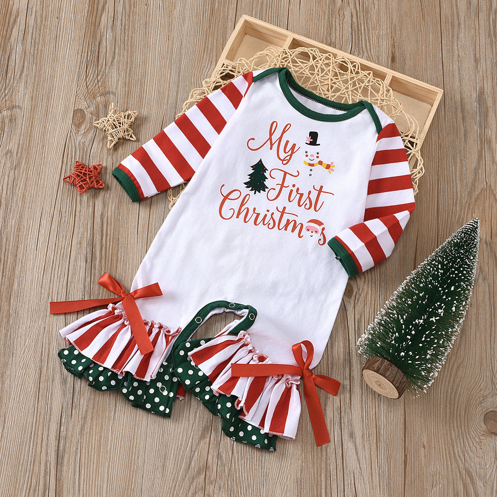 Baby Kid Girls Letters Bow Print Christmas Jumpsuits Wholesale 22071351