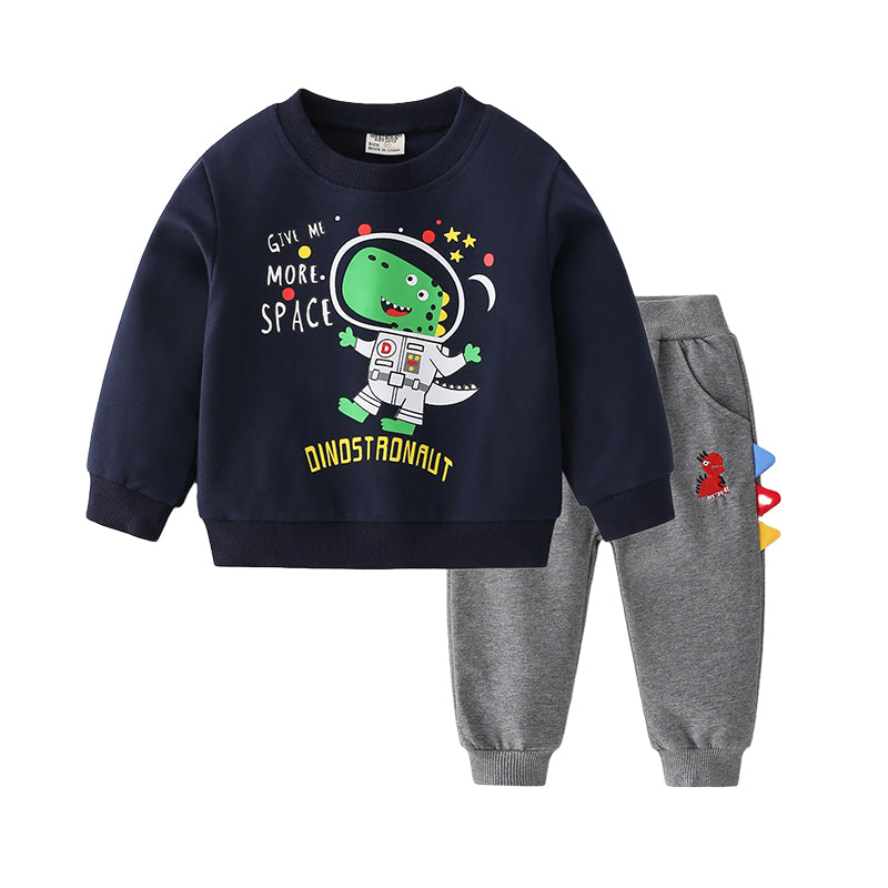 2 Pieces Set Baby Kid Boys Dinosaur Hoodies Swearshirts And Solid Color Pants Wholesale 22071359