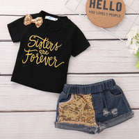 Load image into Gallery viewer, 2 Pieces Set Baby Kid Girls Letters Bow T-Shirts And Ripped Shorts Wholesale 22071388
