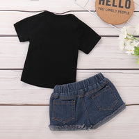 Load image into Gallery viewer, 2 Pieces Set Baby Kid Girls Letters Bow T-Shirts And Ripped Shorts Wholesale 22071388
