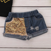 Load image into Gallery viewer, 2 Pieces Set Baby Kid Girls Letters Bow T-Shirts And Ripped Shorts Wholesale 22071388
