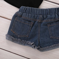 Load image into Gallery viewer, 2 Pieces Set Baby Kid Girls Letters Bow T-Shirts And Ripped Shorts Wholesale 22071388
