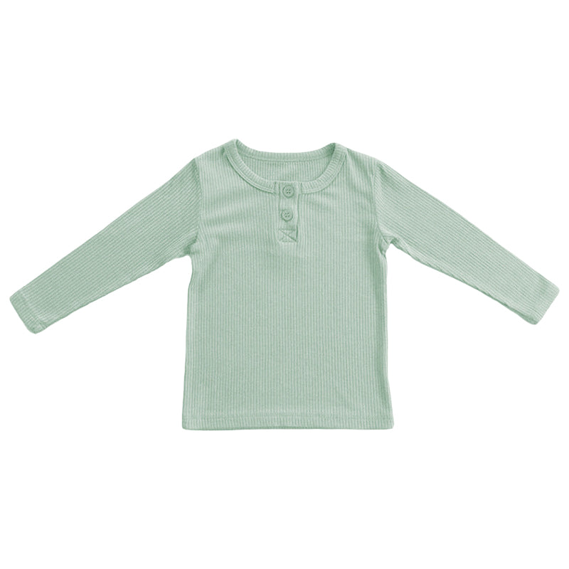 Baby Kid Unisex Solid Color Muslin&Ribbed Tops Wholesale 220715109