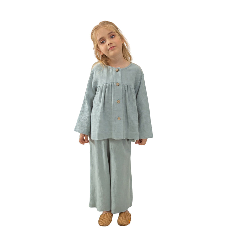 2 Pieces Set Baby Kid Girls Solid Color Tops And Pants Sleepwears Wholesale 220715288