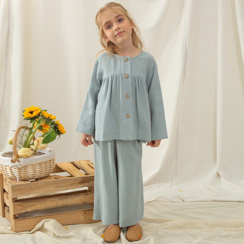 2 Pieces Set Baby Kid Girls Solid Color Tops And Pants Sleepwears Wholesale 220715288