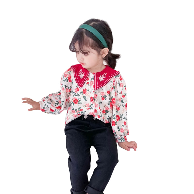 Baby Kid Girls Flower Embroidered Print Shirts Wholesale 220715447