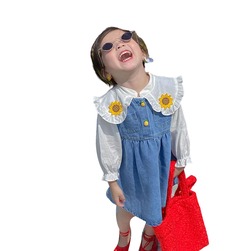 Baby Kid Girls Embroidered Shirts And Solid Color Dresses Wholesale 220715524