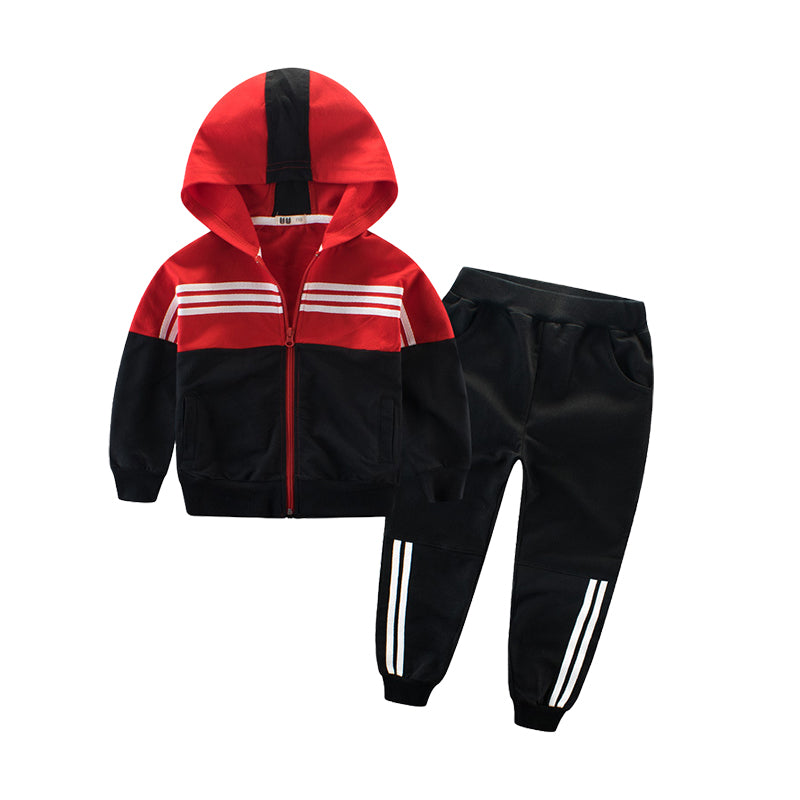 2 Pieces Set Kid Big Kid Unisex Sports Striped Color-blocking Jackets Outwears And Pants Wholesale 22071909