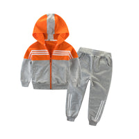 Load image into Gallery viewer, 2 Pieces Set Kid Big Kid Unisex Sports Striped Color-blocking Jackets Outwears And Pants Wholesale 22071909
