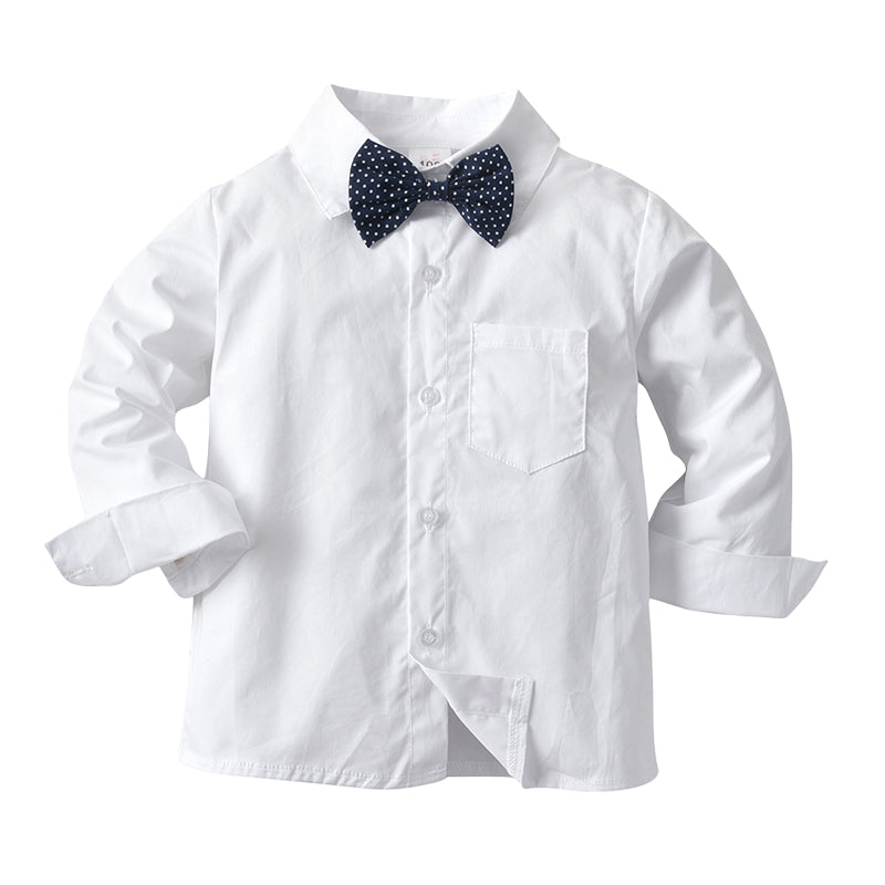 Baby Kid Boys Solid Color Bow Shirts Wholesale 220719112