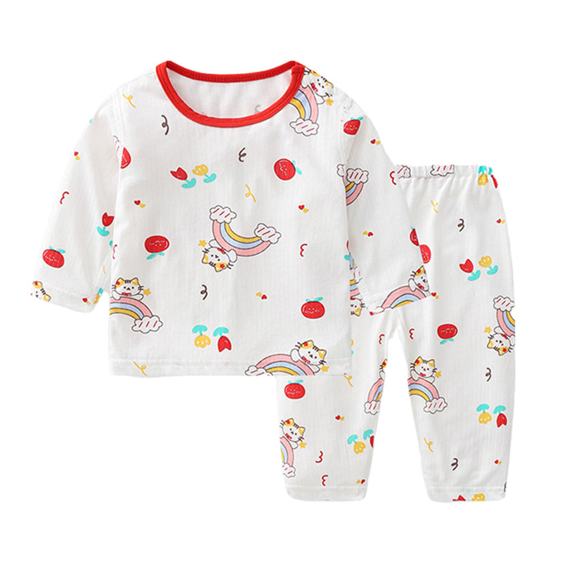 2 Pieces Set Baby Kid Girls Rainbow Cartoon Print Tops And Pants Sleepwears Wholesale 220719159