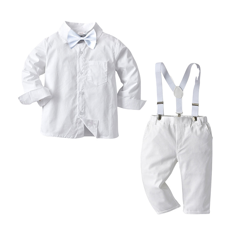 2 Pieces Set Baby Kid Boys Birthday Party Bow Shirts And Solid Color Jumpsuits Wholesale 220719245