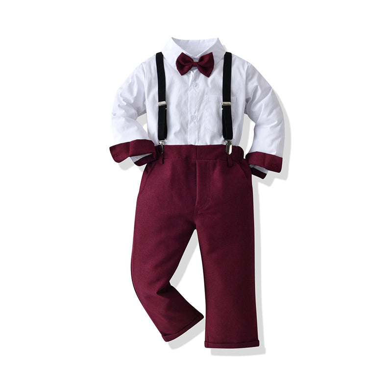 2 Pieces Set Baby Kid Boys Birthday Party Bow Tops And Solid Color Jumpsuits Wholesale 220719250