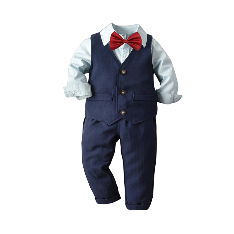 3 Pieces Set Baby Kid Boys Birthday Party Bow Shirts Solid Color Vests Waistcoats And Pants Wholesale 22071962