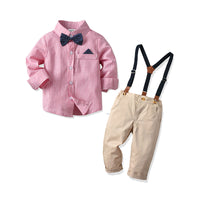 Load image into Gallery viewer, 2 Pieces Set Baby Kid Girls Birthday Party Striped Bow Shirts And Solid Color Jumpsuits Wholesale 22071965
