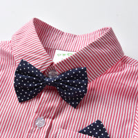 Load image into Gallery viewer, 2 Pieces Set Baby Kid Girls Birthday Party Striped Bow Shirts And Solid Color Jumpsuits Wholesale 22071965
